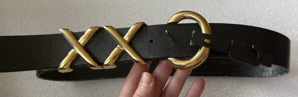 ST. John Belt Black Leather Gold X Hardware Buckle Size 4